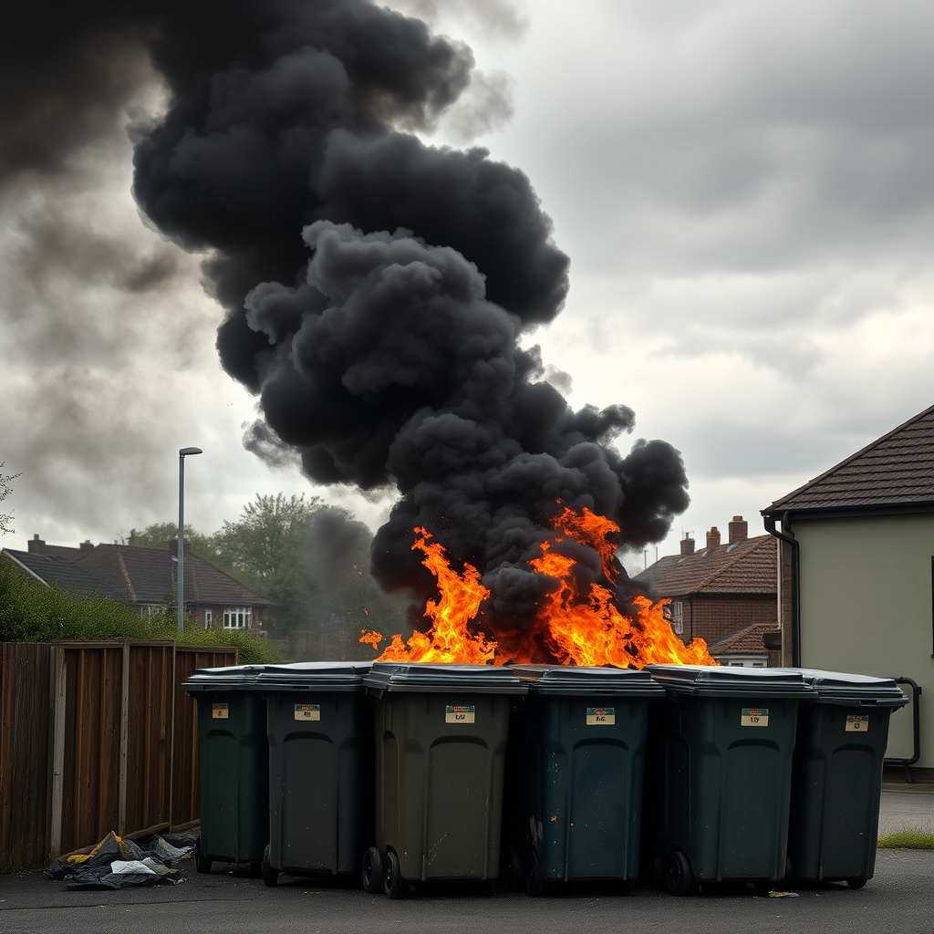 Police say huge bin fire visible across the city is 'believed to be deliberate'